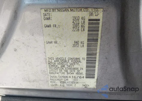 2013 Nissan Altima 2.5 Sl from USA, damaged, VIN 1N4AL3AP8DN436764